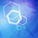 abstract blue background with white hexagons and lines