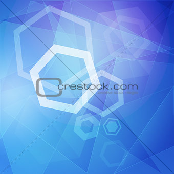 abstract blue background with white hexagons and lines