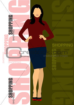 Cute shopping lady. Vector colored illustration