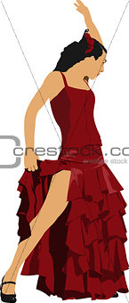Beautiful young woman dancing flamenco isolated on white. Vector