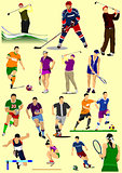Few kinds of sport games. Football, Ice hockey, tennis, soccer, 