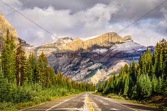 Scenic view of the road on Icefields parkway, Canadian Rockies