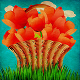Grunge basket of tulips