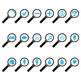 Search icon set (black and blue) with clear glass