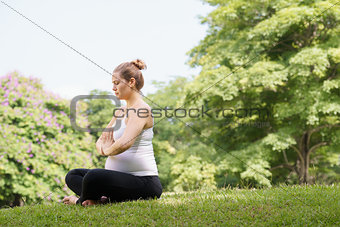 pregnant woman mother belly relaxing park yoga prayer