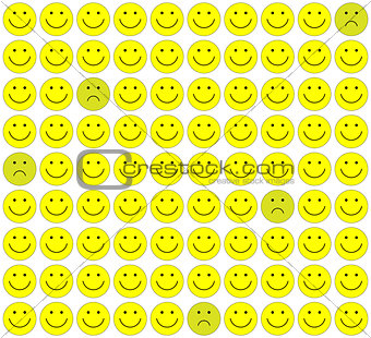 Seamless pattern with color smileys for textiles, interior design background.