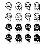 Halloween scary ghost vector black icons set