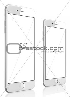 new Silver Smartphone with blank screen on white background