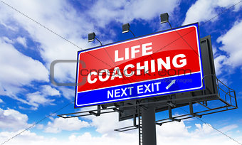 Life Coaching Inscription on Red Billboard.