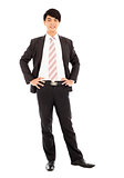 young businessman standing and hands on waist.
