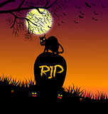 Halloween night background with house and tree