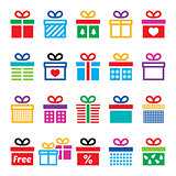 Present, gift box colorful vector icons set