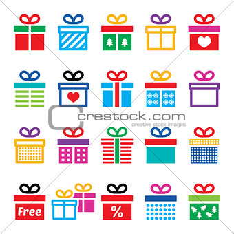 Present, gift box colorful vector icons set
