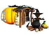 3D Morph Man Witch with cauldron