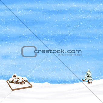 Winter sky and small rustic houses