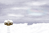 Lonely house on winter sky background