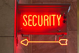 Red Neon Security Sign Indoor Signage Arrow Pointing