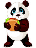 Panda eats hamburger