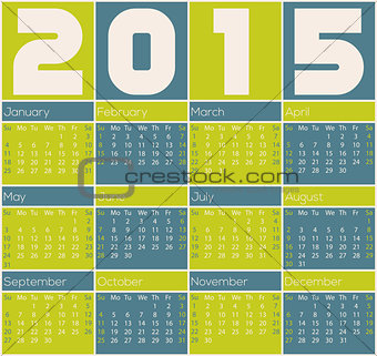 2015 calendar design with color rectangles