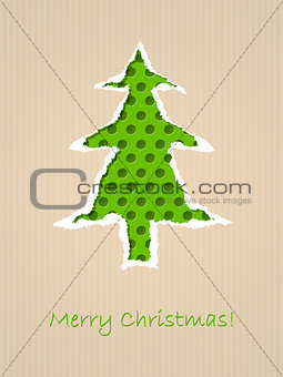 Ripped paper christmas card with dotted green tree