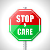 Stop and care traffic sign