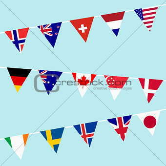 Bunting with flags of the most developed countries in the World