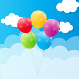 Color Glossy Balloons Against Blu Sky Background Vector Illustra