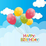 Color Glossy Balloons Against Blu Sky Background Vector Illustra