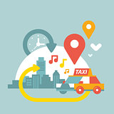illustration of an urban life with taxi and geo location