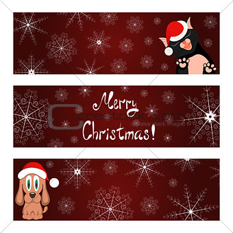 Xmas banners set with cat and dog wish you a Merry Christmas
