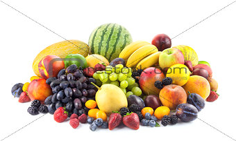 Big assortment of Fresh Organic Fruits isolated on white