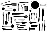 Kitchen equipment and cutlery silhouette set