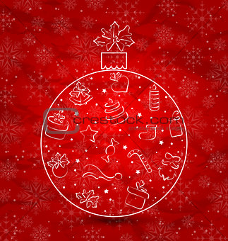 Abstract ball made in Christmas hand drawn elements, snowflakes 