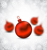 Christmas background with red glass balls and snowflakes 