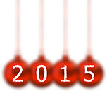 Happy new year in hanging glass ball on white background