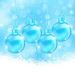 Winter snowflakes background with Christmas glass balls