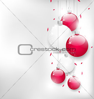 Christmas card with colorful glass balls and tinsel