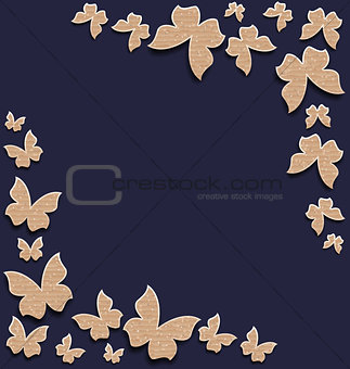 Cute card with butterflies, composition made in carton paper