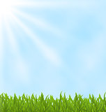Summer background with green field and sky