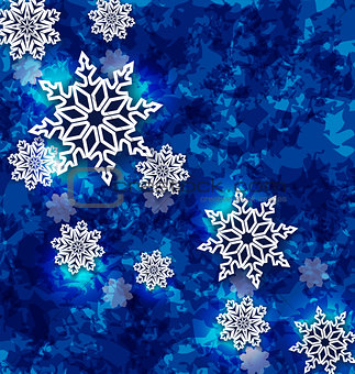 Christmas set snowflakes on dark blue grunge background