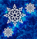 Christmas set snowflakes on dark blue grunge background