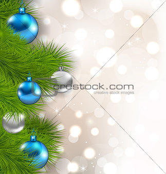 Christmas composition with fir branches and glass balls