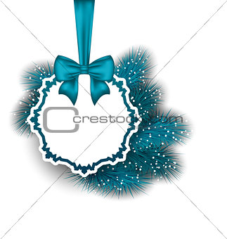 Xmas gift card with ribbon and fir branches