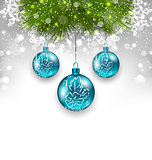 Christmas background with glass balls and fir branches