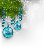 Christmas background with hanging glass balls and adornment