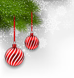 Christmas background with hanging glass balls and fir branches