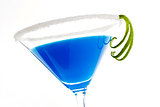 Luxurious creamy blue cocktail isolated on white.