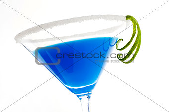 Luxurious creamy blue cocktail isolated on white.