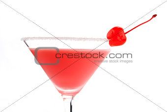 Delicious fruit cocktail detail isolated on white.