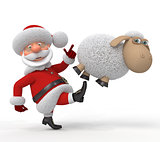 3d Santa Claus with a lamb